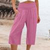 XUNRYAN Womens Linen Capri Yoga Pants Wide Leg Loose Comfy Lounge Capris Casual Summer Flowy Boho Crop Pants with Pockets view 2