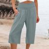 XUNRYAN Womens Linen Capri Yoga Pants Wide Leg Loose Comfy Lounge Capris Casual Summer Flowy Boho Crop Pants with Pockets view 2