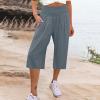 XUNRYAN Womens Linen Capri Yoga Pants Wide Leg Loose Comfy Lounge Capris Casual Summer Flowy Boho Crop Pants with Pockets view 2