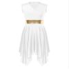 ranrann Women's Asymmetrical Praise Dance Tunic Color Block Sleeveless Worship Lyrical Dance Overlay Costume V Neck-White Medium view 1