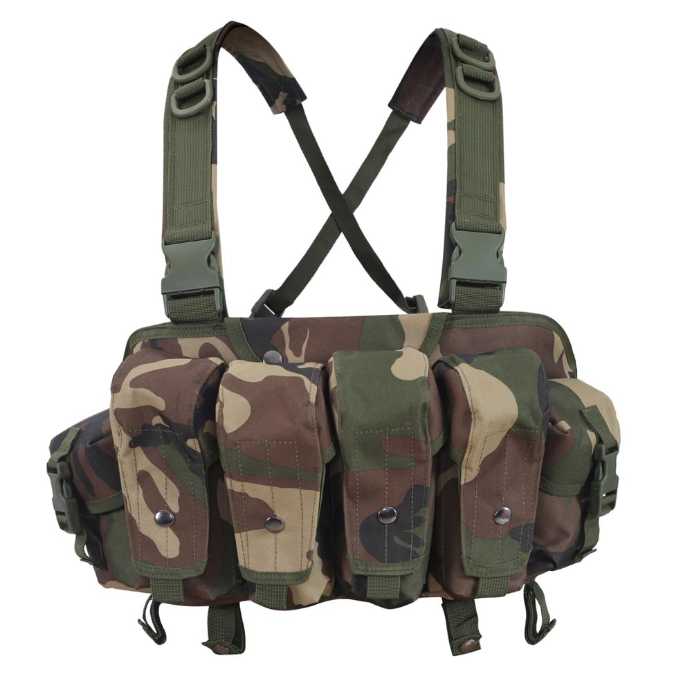 7 Pockets Tactical Chest Rig Vest Adjustable&Detachable Molle Chest Rigs with Mag Pouch X Harness for Men Women (Jungle Camo)