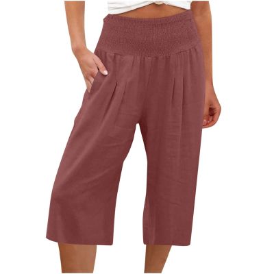 XUNRYAN Womens Linen Capri Yoga Pants Wide Leg Loose Comfy Lounge Capris Casual Summer Flowy Boho Crop Pants with Pockets