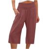 XUNRYAN Womens Linen Capri Yoga Pants Wide Leg Loose Comfy Lounge Capris Casual Summer Flowy Boho Crop Pants with Pockets view 1