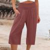 XUNRYAN Womens Linen Capri Yoga Pants Wide Leg Loose Comfy Lounge Capris Casual Summer Flowy Boho Crop Pants with Pockets view 2