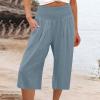 XUNRYAN Womens Linen Capri Yoga Pants Wide Leg Loose Comfy Lounge Capris Casual Summer Flowy Boho Crop Pants with Pockets view 2