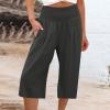 XUNRYAN Womens Linen Capri Yoga Pants Wide Leg Loose Comfy Lounge Capris Casual Summer Flowy Boho Crop Pants with Pockets view 2