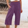 XUNRYAN Womens Linen Capri Yoga Pants Wide Leg Loose Comfy Lounge Capris Casual Summer Flowy Boho Crop Pants with Pockets view 2