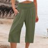 XUNRYAN Womens Linen Capri Yoga Pants Wide Leg Loose Comfy Lounge Capris Casual Summer Flowy Boho Crop Pants with Pockets view 2