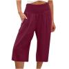 XUNRYAN Womens Linen Capri Yoga Pants Wide Leg Loose Comfy Lounge Capris Casual Summer Flowy Boho Crop Pants with Pockets view 1