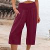 XUNRYAN Womens Linen Capri Yoga Pants Wide Leg Loose Comfy Lounge Capris Casual Summer Flowy Boho Crop Pants with Pockets view 2