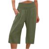 XUNRYAN Womens Linen Capri Yoga Pants Wide Leg Loose Comfy Lounge Capris Casual Summer Flowy Boho Crop Pants with Pockets view 1