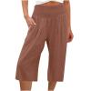 XUNRYAN Womens Linen Capri Yoga Pants Wide Leg Loose Comfy Lounge Capris Casual Summer Flowy Boho Crop Pants with Pockets view 1