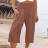 XUNRYAN Womens Linen Capri Yoga Pants Wide Leg Loose Comfy Lounge Capris Casual Summer Flowy Boho Crop Pants with Pockets view 2