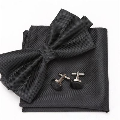 VMAKBUWIS Mens Tie Set Bowtie Cravat Cufflinks Party Wedding Bow Ties For Men Girls Solid Color Bowknot Black
