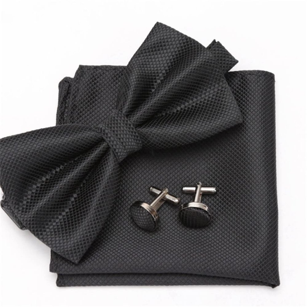 VMAKBUWIS Mens Tie Set Bowtie Cravat Cufflinks Party Wedding Bow Ties For Men Girls Solid Color Bowknot Black
