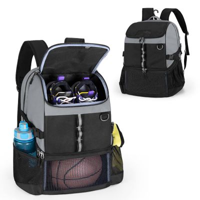 GOBUROS Basketball Bag, Soccer Equipment Bag with Ball & Shoe Compartment for Soccer Ball, Volleyball, Gym, Outdoor and Travel, Gray