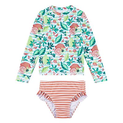 upandfast Girls Rash Guard Set Long Sleeve Two Piece Bathing Suit with UPF 50+ Sun Protection (Lemon, 6 Years)