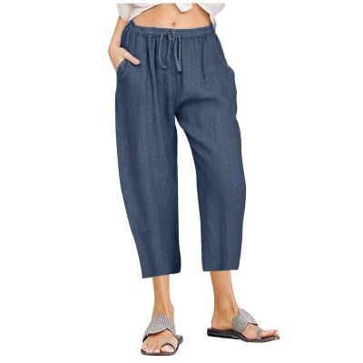 XUNRYAN Womens Linen Capri Yoga Pants Wide Leg Loose Comfy Lounge Capris Casual Summer Flowy Boho Crop Pants with Pockets