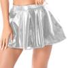 FEESHOW Women Faux Leather Pleated Skirt Glossy Solid High Waist Zipper Miniskirt Clubwear Pole Dancewear Silver Large view 1