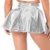 FEESHOW Women Faux Leather Pleated Skirt Glossy Solid High Waist Zipper Miniskirt Clubwear Pole Dancewear Silver Large view 4