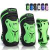 2PM SPORTS Knee Pads for Kids, Wrist Guards Knee and Elbow Pads Set with Drawstring Bag, Protective Gear Set for Girls Boys Roller Skating Cycling Skateboard - Green Small view 1