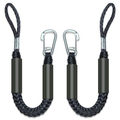 2PCS Fender Lines 2 Feet Premium Bungee Boat Lines with 316 Stainless Clip for Boat Bumper/Boat Fender Boat Accessories for Mooring for Jet Ski, SeaDoo, Yamaha WaveRunner Dinghy (Black, 2 Feet)