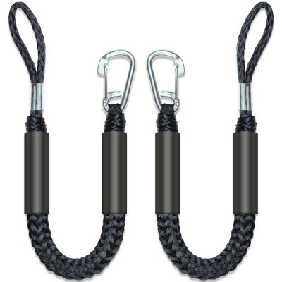 2.5 Feet Fender Lines 2Pcs Premium Bungee Boat Lines with 316 Stainless Clip for Boat Bumper/Boat Fender Boat Accessories for Mooring for Jet Ski, SeaDoo, Yamaha WaveRunner Dinghy 2.5~4 Feet(Black)