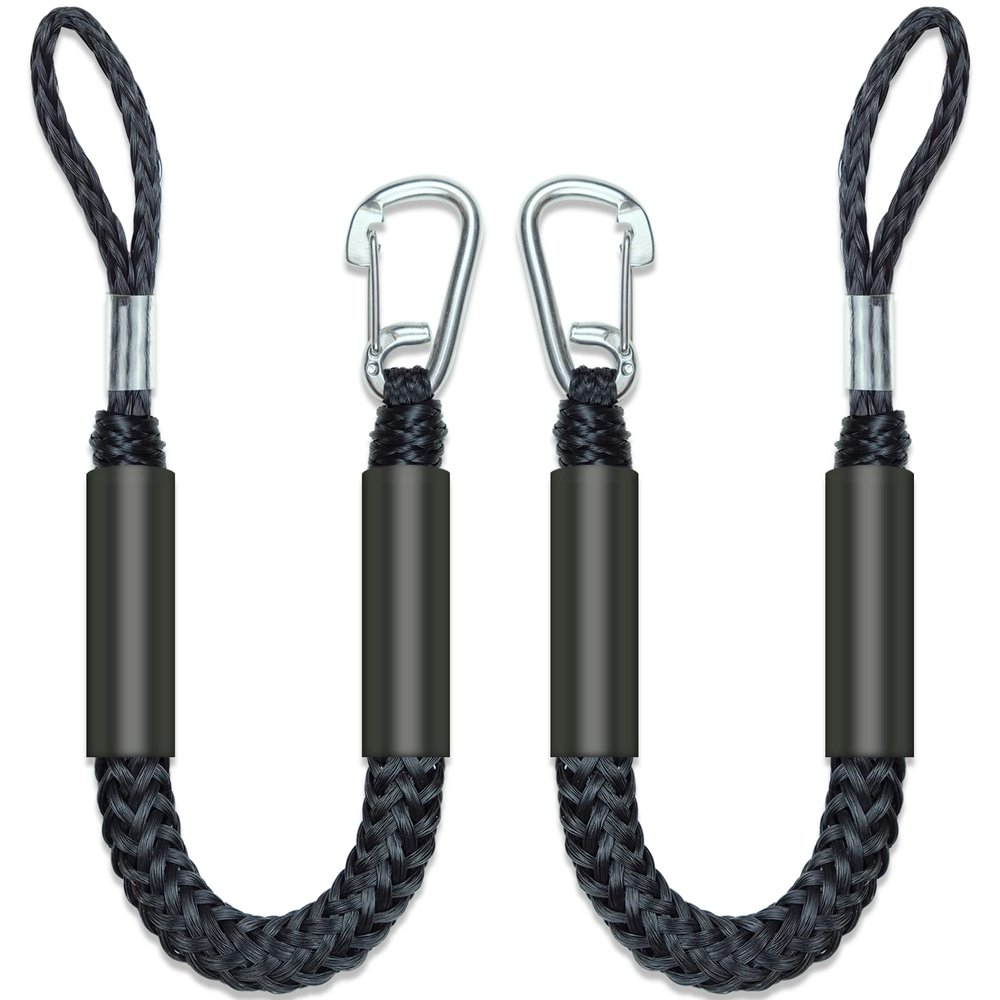 2.5 Feet Fender Lines 2Pcs Premium Bungee Boat Lines with 316 Stainless Clip for Boat Bumper/Boat Fender Boat Accessories for Mooring for Jet Ski, SeaDoo, Yamaha WaveRunner Dinghy 2.5~4 Feet(Black)
