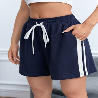 AMDMG Shorts for Women Shorts Women's Shorts Contrast Side Seam Drawstring Waist Track Shorts Shorts (Color : Navy Blue, Size : X-Small)