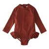 Summer Toddler Girls Long Sleeve Solid Color Ruffles 1 Piece Swimwear Beach Onesie Swimsuit Bikini Toddler Wetsuit (Brown, 2-3 Years) view 1