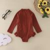 Summer Toddler Girls Long Sleeve Solid Color Ruffles 1 Piece Swimwear Beach Onesie Swimsuit Bikini Toddler Wetsuit (Brown, 2-3 Years) view 2
