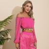 iiniim Women's Chiffon Belly Dance Tops Puff Sleeve Belly Dancing Costume Practice Dancing Costume Hot Pink One Size view 2