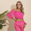 iiniim Women's Chiffon Belly Dance Tops Puff Sleeve Belly Dancing Costume Practice Dancing Costume Hot Pink One Size view 3