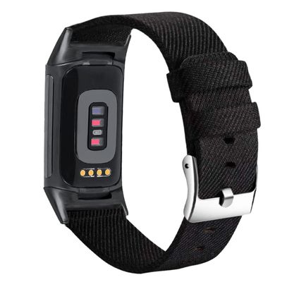 Abanen Women and Men Band for Fitbit Charge 6 / Charge 5, Soft Woven Canvas Nylon Quick Dry Wrist Strap (Black)