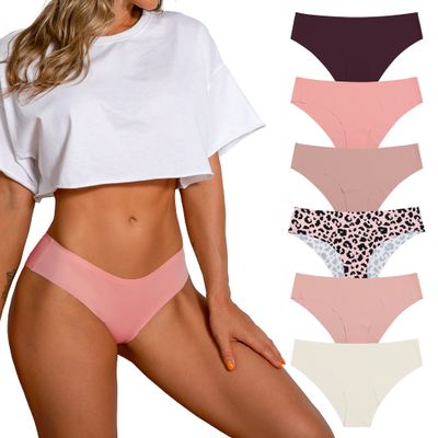 SHARICCA Women Seamless Cheeky Bikini No Show Panties Ladies Invisible Breathable Hipsters Soft Stretch Underwear 6 Pack (6P15,XS)
