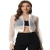 Allegra K Mesh Crop Jacket for Women's Party Club Lightweight Long Sleeve Bomber Sheer Jacket Medium White view 1