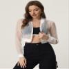 Allegra K Mesh Crop Jacket for Women's Party Club Lightweight Long Sleeve Bomber Sheer Jacket Medium White view 4