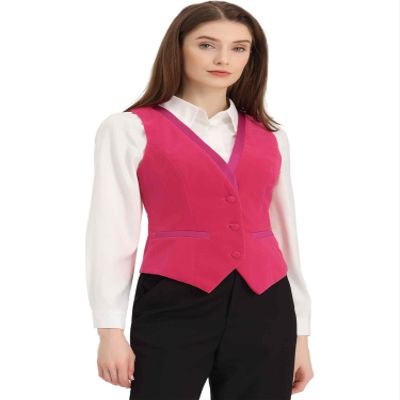 Allegra K Waistcoat for Women's Steampunk Velvet Vintage 2025 Sleeveless Blazer Dressy Suit Vests X-Small Hot Pink