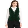 Allegra K Waistcoat for Women's Steampunk Velvet Vintage 2025 Sleeveless Blazer Dressy Suit Vests Medium Dark Green view 1