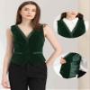 Allegra K Waistcoat for Women's Steampunk Velvet Vintage 2025 Sleeveless Blazer Dressy Suit Vests Medium Dark Green view 2