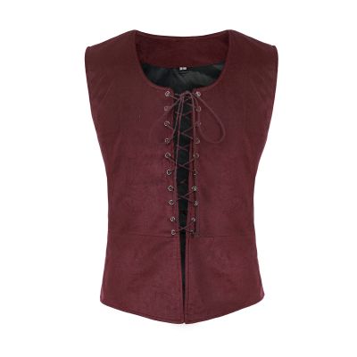 Teyujosem Men's Medieval Pirate Vest lace up Steampunk Renaissance Waistcoat (2022050RD, XL)