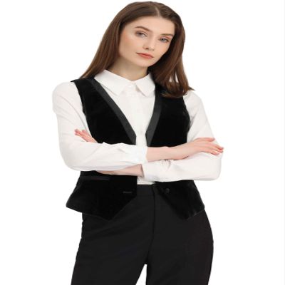Allegra K Waistcoat for Women's Steampunk Velvet Vintage 2025 Sleeveless Blazer Dressy Suit Vests Medium Black