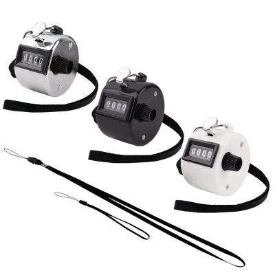 BGJRBY 3 Pack Hand Tally Clicker Counter 4 Digit Display Mechanical Palm with Metal Finger Ring for Coaching, Knitting, Lap, Fishing, Golf and Row Sport with 2-Nylon Lanyard (Black White Silver)
