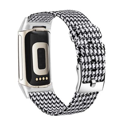 Abanen Women and Men Band for Fitbit Charge 6 / Charge 5, Soft Woven Canvas Nylon Quick Dry Wrist Strap for Fitbit Charge 5 (Black-White)