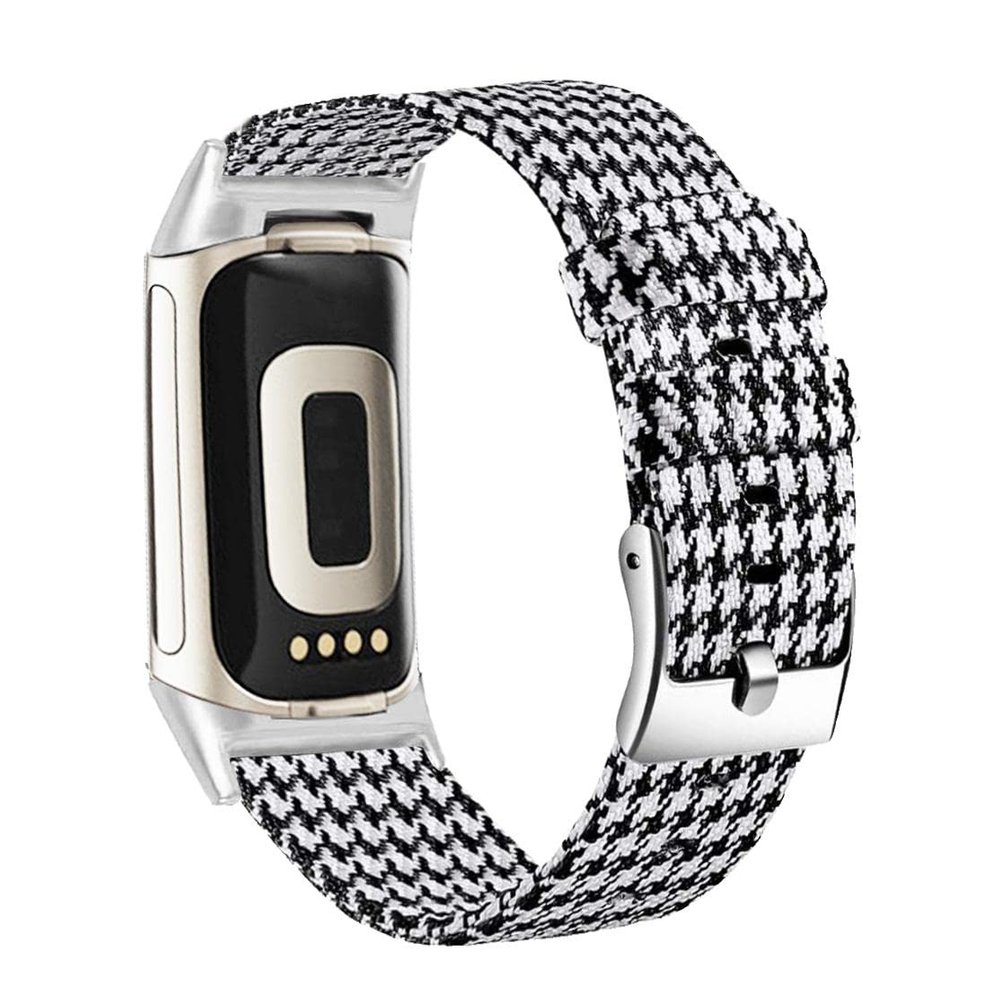 Abanen Women and Men Band for Fitbit Charge 6 / Charge 5, Soft Woven Canvas Nylon Quick Dry Wrist Strap for Fitbit Charge 5 (Black-White)