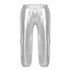 ACSUSS Girls Metallic Jogger Pants Shiny Jazz Hip Hop Dancewear Youth High-Waist Leg Openings Trousers Silver 8 Years view 1