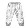 ACSUSS Girls Metallic Jogger Pants Shiny Jazz Hip Hop Dancewear Youth High-Waist Leg Openings Trousers Silver 8 Years view 3