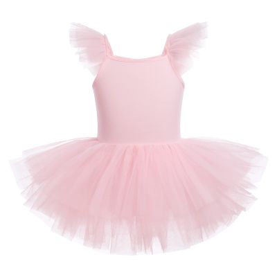 Baby Girl Ballet Leotard Dress Flutter Sleeve Ballerina Outfits Toddler Dance Leotard for Girls Gymnastic Leotard Tulle Tutu Dress Ballerina Dress Kids Ballerina Costume Light Pink Tulle 3-4 Years