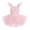 Baby Girl Ballet Leotard Dress Flutter Sleeve Ballerina Outfits Toddler Dance Leotard for Girls Gymnastic Leotard Tulle Tutu Dress Ballerina Dress Kids Ballerina Costume Light Pink Tulle 3-4 Years view 2