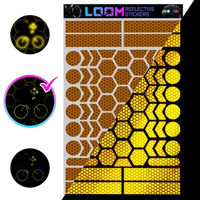 LOOM Reflective Stickers | 67pc Prismatic YLW | Reflective Stickers for Helmet, Bike, Motorcycle, Hard Hat | Waterproof Reflectors for Car, Trailer | Bike Reflectors for Night Riding